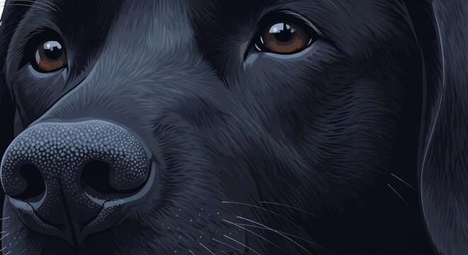 detailed close up of a black labrador dog face