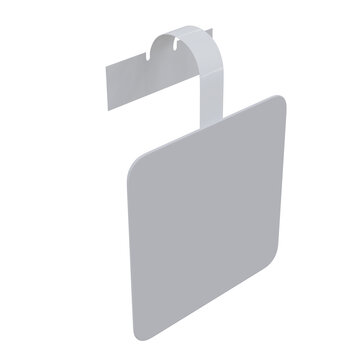 Blank white plastic shelf wobbler hanging mockup with curved bracket isolated on background. Realistic 3D of a shelf talker for sales promotion, price tags, logo presentation and supermarket ads.
