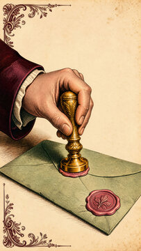 Left Hand Pressing Wax Seal Stamp in Golden Triangle Vintage Design