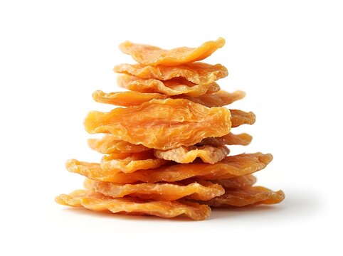 A stack of dried sweet potato slices isolated on white background