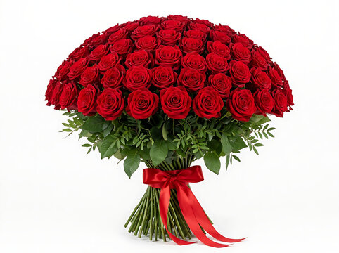 Classic romantic red rose bouquet tied with a silk bow, perfect for Valentine's Day and anniversaries.
