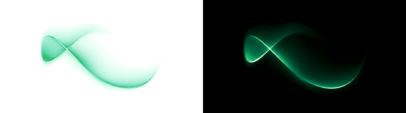 Green energy ribbon glowing in a flowing infinity wave curve ideal for futuristic tech design available in PNG, Transparent and Black Background Versions
