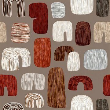 Abstract Geometric Seamless Pattern with Organic Boho Shapes in Earthy Neutral Color Tones Design