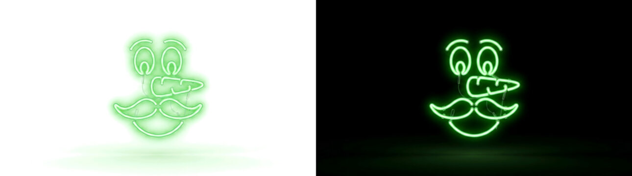 Green neon duck face glowing with a cute cartoon expression ideal for kids room and sign design available in PNG, Transparent and Black Background Versions