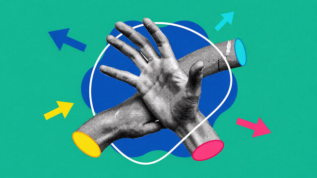 Abstract hands reaching out concept pop art style with abstract, colorful