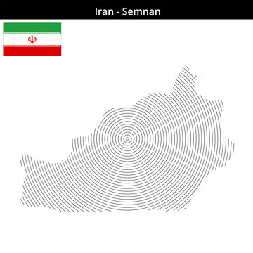 Map of Iran region Semnan in concentric small size outlines