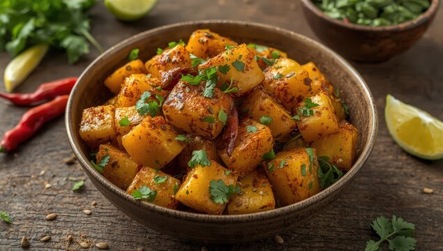 Spicy potato salad with coriander, known as Aalu ko Achaar.