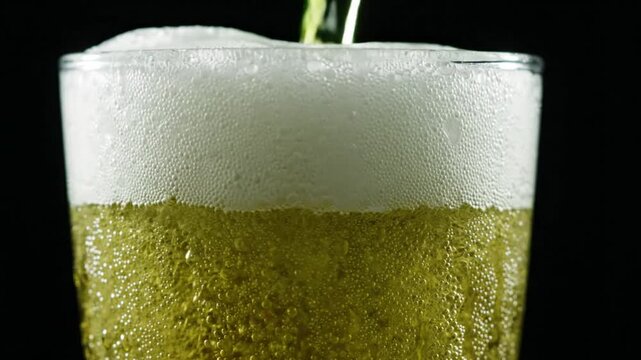 Refreshing Green Drink Poured into Frosted Glass with Bubbles and Foam