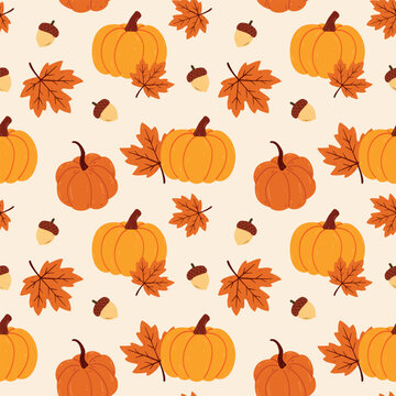 autumn seamless pattern with pumpkins