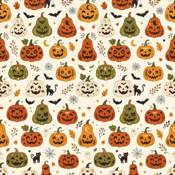 seamless pattern with pumkins halloween