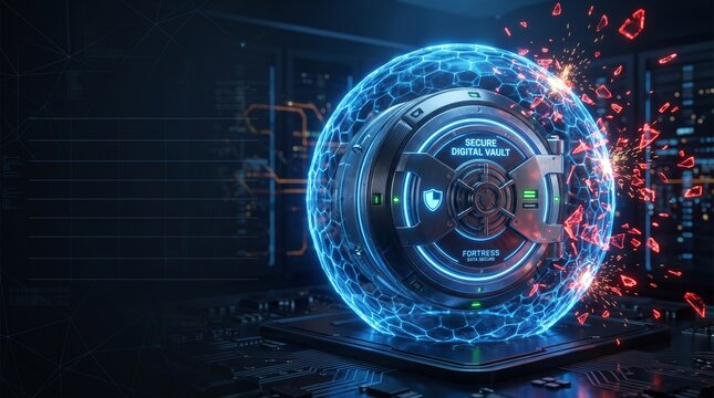 Secure Digital Vault Protected by Cybersecurity Shield Against Cyber Attack