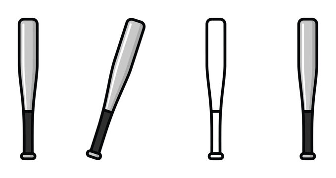 Baseball bat icons collection in gray and black on white background.
