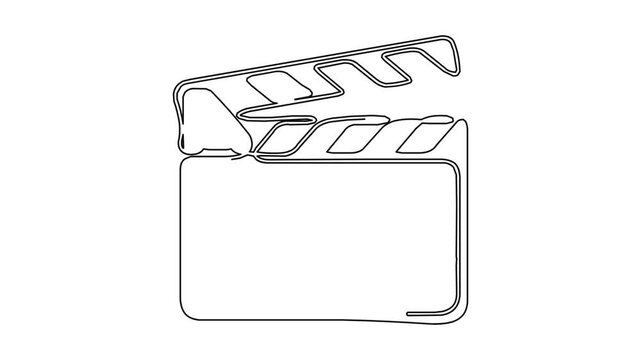 continuous line drawing of film clapper board vector illustration, concept of cinema and filmmaking, animation of single line art motion picture production equipment.