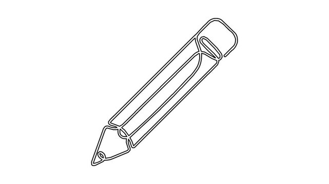 Continuous line drawing animation of a single pencil icon art motion graphic with a white background, representing education, creativity, and the act of writing or drawing.
