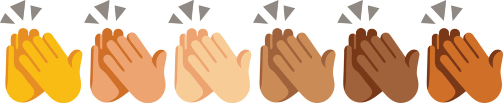 Set of clapping hands emoji icons in various skin tones with skin color clapping applause diversity appreciation agreement approval