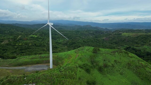 Drone aerial footage of Pililla Rizal wind farm showcasing clean energy infrastructure, mountain terrain, and the natural landscape of Southern Luzon.