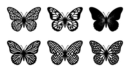 Elegant Black Butterfly Silhouettes, Intricate Lace Wing Designs, Decorative Insect Vector Set, Nature Art Elements for Graphic Design © Mahiya