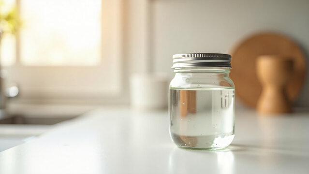 Glass Jar with Stainless Lid on Clean Countertop