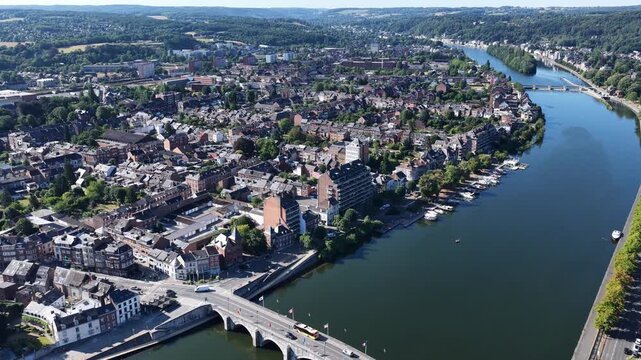 Aerial view of the Meuse river and cityscape in Namur Belgium during daytime