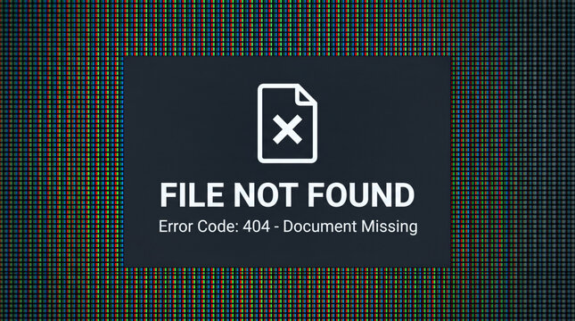 File not found 404 error message on pixelated screen
