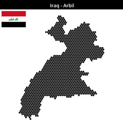 Obraz premium Map of Iraq region Arbil in small hexagonal dots