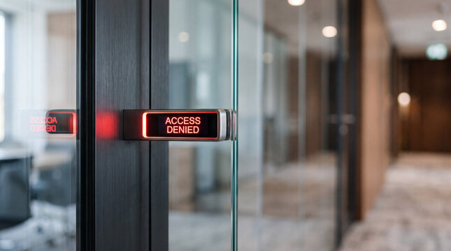 Digital door lock displaying access denied message in modern office