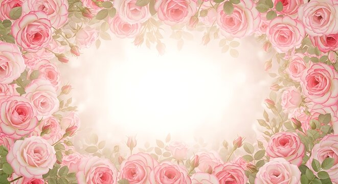 Beautiful soft pink rose flower frame with white copy space