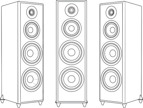 Floor Standing Speaker Outline Icon Set for Audio Equipment and Sound Systems