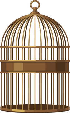 Empty vintage golden birdcage isolated on white background