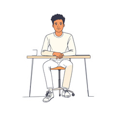 Fototapeta premium Young man sitting at desk vector illustration