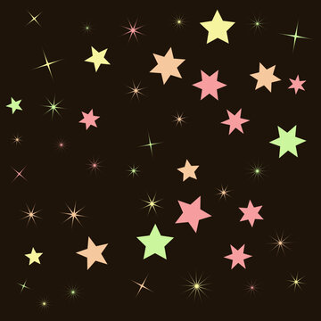 Colorful Stars and Sparkles Scattered Across Night Sky Design Pattern