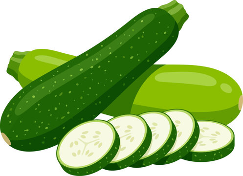Fresh zucchini squash with slices isolated on white background