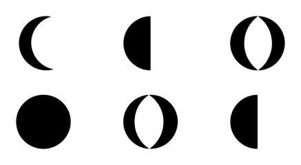 Moon Phases Vector Icons Set, Celestial Cycle Graphics, Astronomical Orbit Symbols, Lunar Illumination Stages, Simple Black and White Icons © Farzana