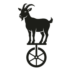 Goat standing on a unicycle in a simple graphic illustration style icon © Md