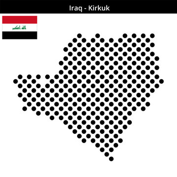 Map of Iraq region Kirkuk in larger cross shaped dots