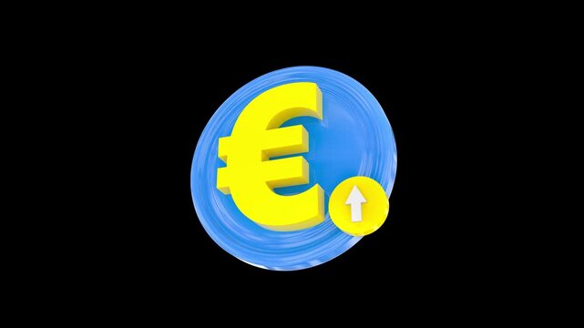 3D yellow euro symbol up arrow