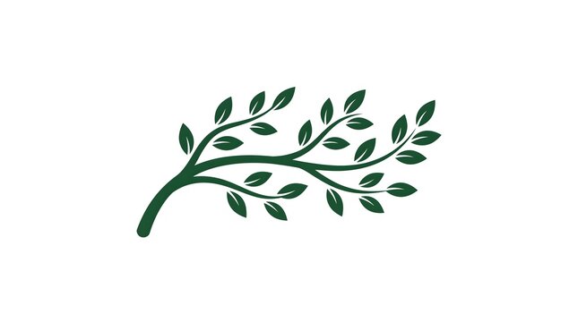 A minimalist vector illustration of a curved green tree branch with lush leaves, isolated on a clean white background