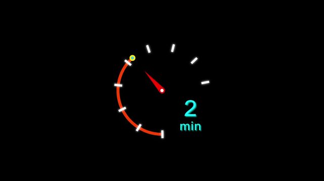 2 Min clock icon animation. 2 minute animation on black background and creating a stunning 4k video.