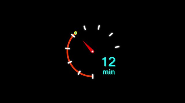 12 Min clock icon animation. 12 minute animation on black background and creating a stunning 4k video.
