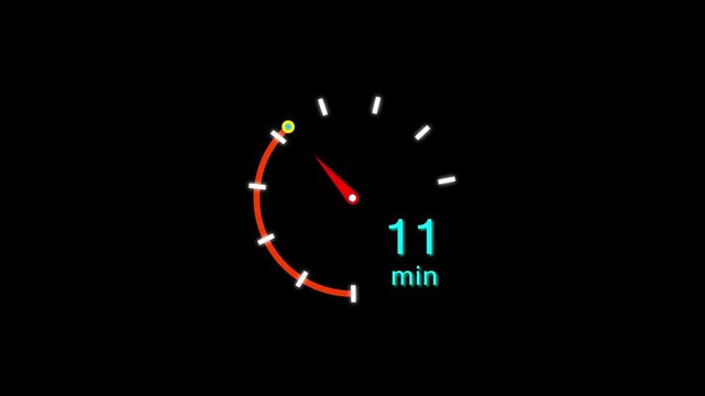 11 Min clock icon animation. 11 minute animation on black background and creating a stunning 4k video.