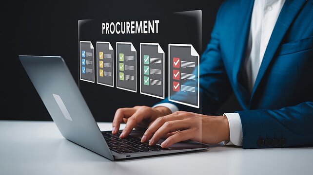 Businessman using laptop for procurement management and digital workflow process