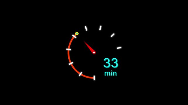 33 Min clock icon animation. 33 minute animation on black background and creating a stunning 4k video.