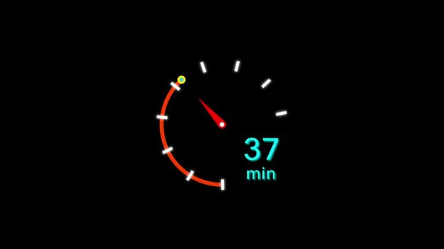 37 Min clock icon animation. 37 minute animation on black background and creating a stunning 4k video.