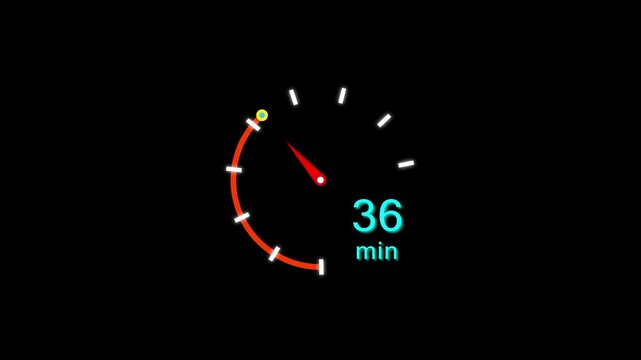 36 Min clock icon animation. 36 minute animation on black background and creating a stunning 4k video.