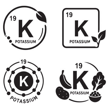 Potassium mineral element icon set for health and nutrition