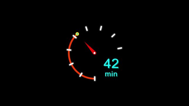 42 Min clock icon animation. 42 minute animation on black background and creating a stunning 4k video.