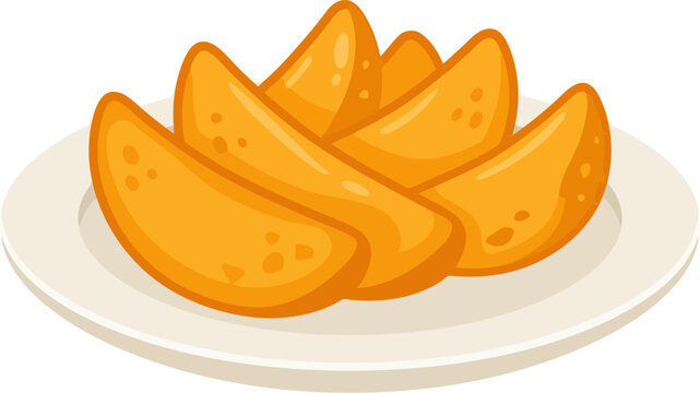 Potato wedges on a plate isolated on white background