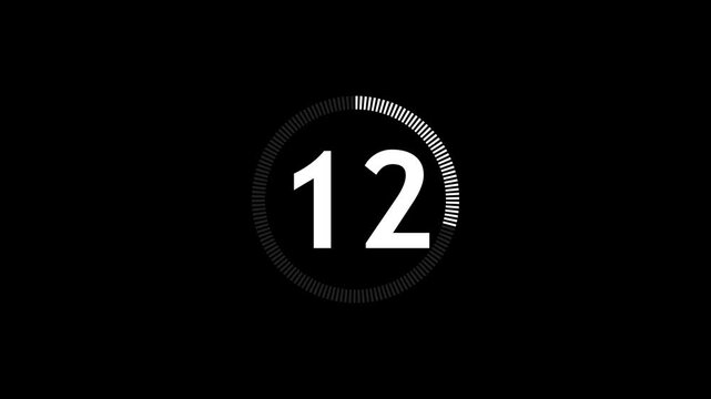 Circle countdown 17 seconds animation 4k with white text.