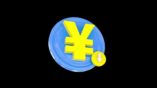 3D yen symbol with downward arrow