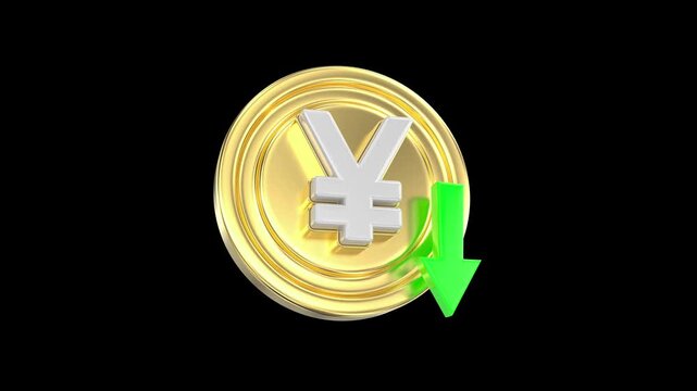 Gold yen coin with green arrow
